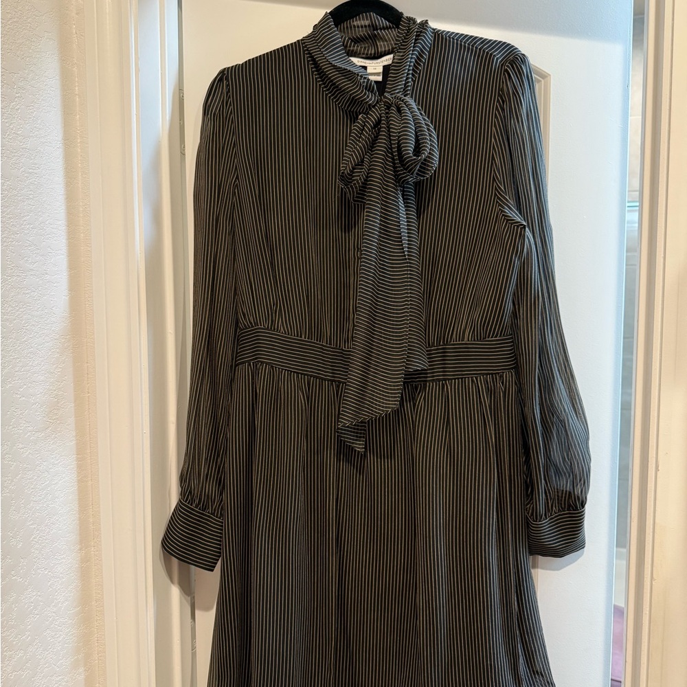Diane Von Furstenberg Black Striped Long Sleeve Dress